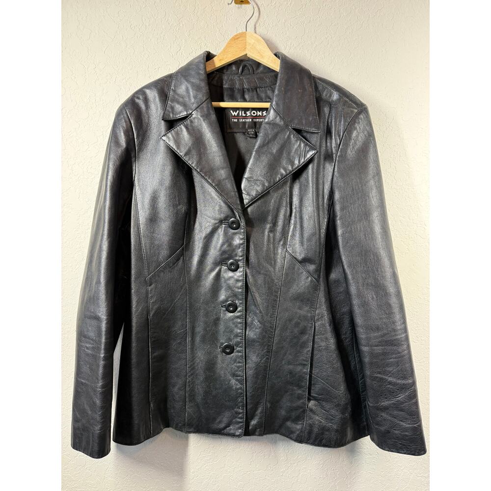 Women's WIlsons Black Leather Blazer Jacket Size L